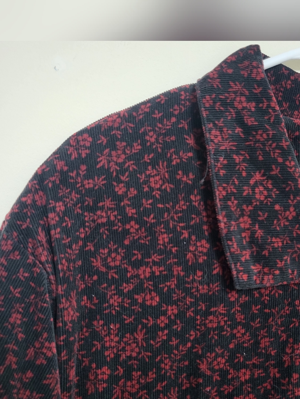 Vintage Eddie Bauer Midi Dress Red Black Floral Button Down Pockets Corduroy 16